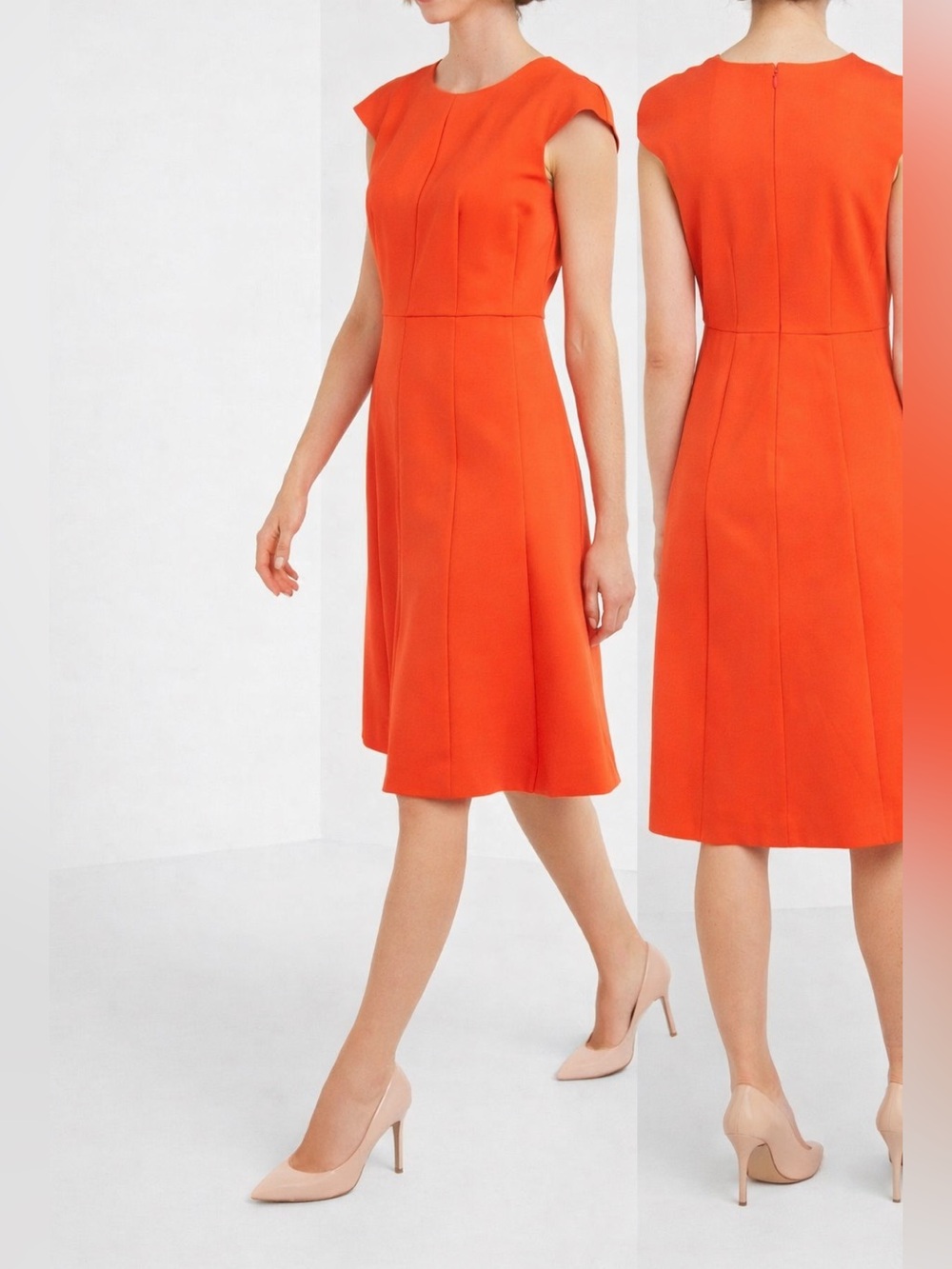 J. Crew Bright Orange Cap-Sleeve A-Line Midi Dress